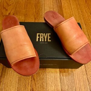 Frye Tan Leather Slide Sandals